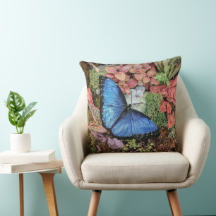Blue Morpho Butterfly Floral Natuur Art Kussen
