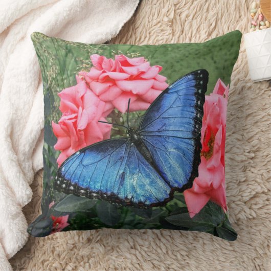 Blue Morpho Butterfly Floral Natuur Art Kussen (Deken)