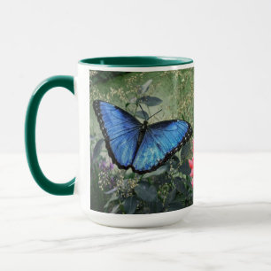Blue Morpho Butterfly Floral Natuur Art Mok
