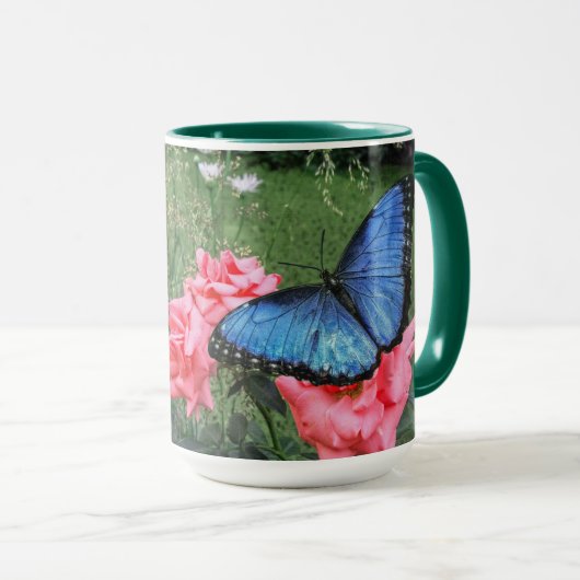 Blue Morpho Butterfly Floral Natuur Art Mok (Voorkant rechts)