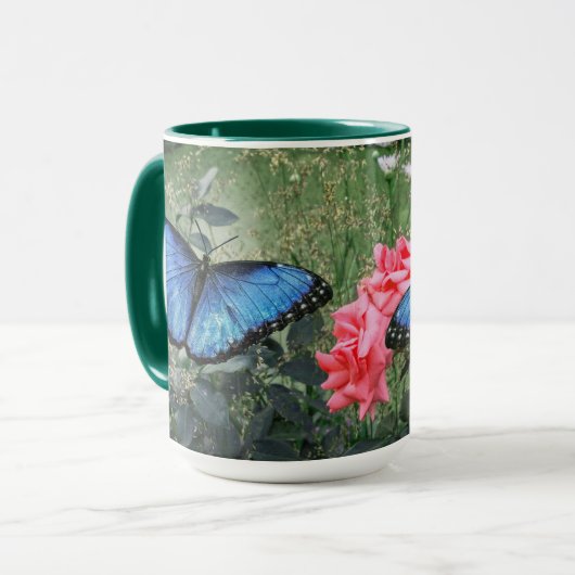Blue Morpho Butterfly Floral Natuur Art Mok (Voorkant links)