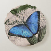Blue Morpho Butterfly Floral Natuur Art Rond Kussen (Achterkant)