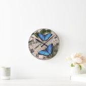 Blue Morpho Butterfly Floral Natuur Art Ronde Klok (Huis)