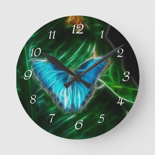 Blue Morpho Butterfly Fractal Ronde Klok (Voorkant)
