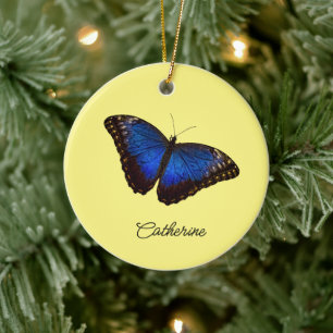 Blue Morpho Butterfly gepersonaliseerd Keramisch Ornament