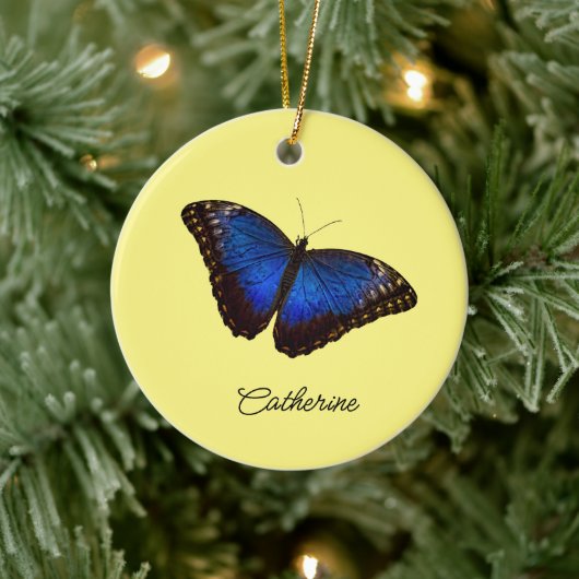 Blue Morpho Butterfly gepersonaliseerd Keramisch Ornament (Boom)