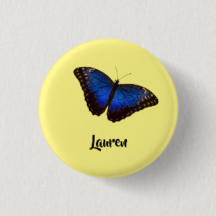 Blue Morpho Butterfly gepersonaliseerd met naam Ronde Button 3,2 Cm