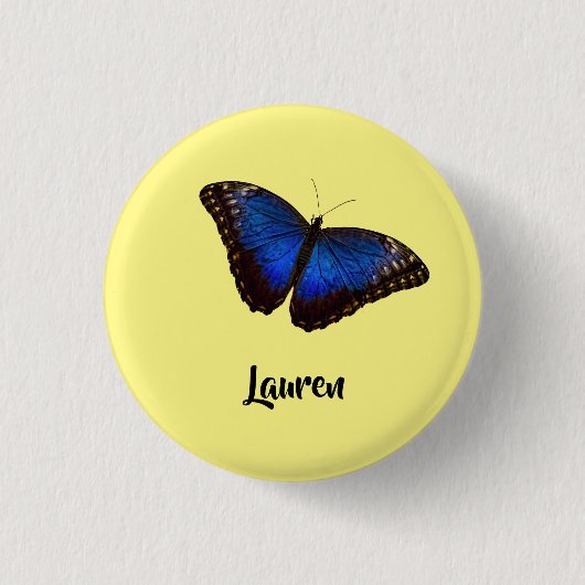Blue Morpho Butterfly gepersonaliseerd met naam Ronde Button 3,2 Cm (Voorkant)