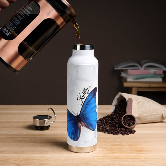 Blue Morpho Butterfly gepersonaliseerd Waterfles (Koffie)
