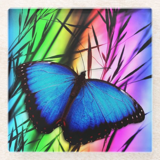 Blue Morpho Butterfly Glazen Onderzetter (Voorkant)