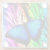 Blue Morpho Butterfly Glazen Onderzetter (Achterkant)
