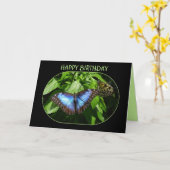 Blue Morpho Butterfly Happy Birthday Kaart (Gele Bloem)