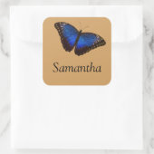 Blue Morpho Butterfly met naam Vierkante Sticker (Tas)