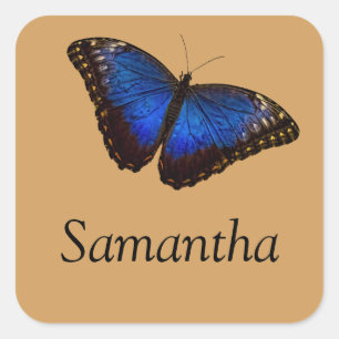 Blue Morpho Butterfly met naam Vierkante Sticker