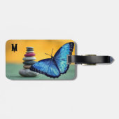 Blue Morpho Butterfly Monogram Naam Letter Bagagelabel (Achterkant horizontaal)