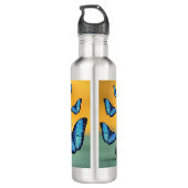 Blue Morpho Butterfly Monogram Naam Letter Waterfles (Achterkant)