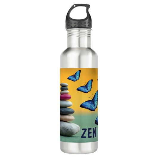 Blue Morpho Butterfly Monogram Naam Letter Waterfles (Voorkant)