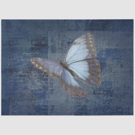 Blue Morpho Butterfly Navy Blue Ephemera ontkoppel Tissuepapier (Voorkant)