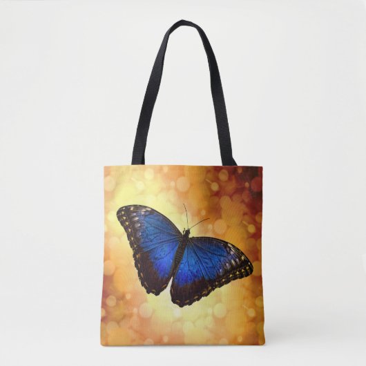 Blue Morpho Butterfly op Bokeh Gold Tote Bag (Voorkant)