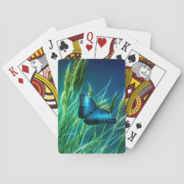 Blue Morpho Butterfly op Green Grass Pokerkaarten