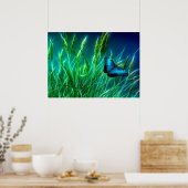 Blue Morpho Butterfly op Green Grass Poster (Keuken)