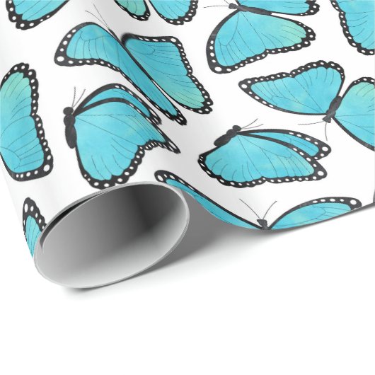 Blue Morpho Butterfly Pattern Cadeaupapier (Rol Hoek)
