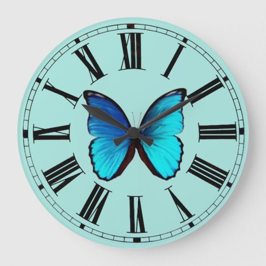 Blue Morpho Wall Clock Grote Klok (Voorkant)