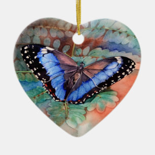 Blue Morpho Waterverf Keramisch Ornament