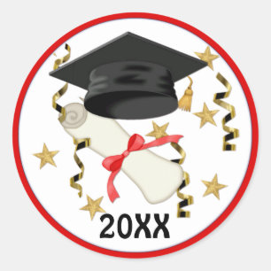 Blue Mortar en Diploma Afstuderen Ronde Sticker