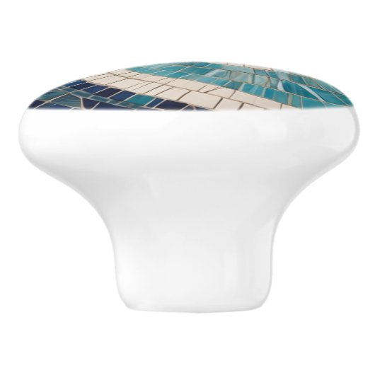 Blue Mosaic Abstracte Ocean Wave Swirl Zee Theme Keramische Knop (Zijkant)
