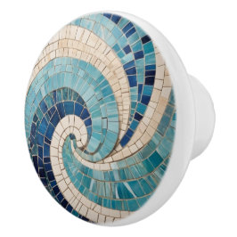 Blue Mosaic Abstracte Ocean Wave Swirl Zee Theme Keramische Knop