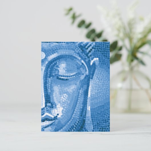 Blue Mosaic Buddha Face Briefkaart (Staand voorkant)