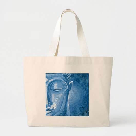 Blue Mosaic Buddha Face Grote Tote Bag (Voorkant)