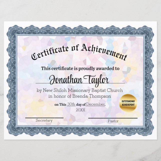 Blue Mosaic Certificate of Achievement (Voorkant)
