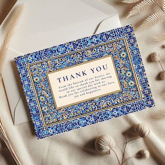 Blue Mosaic Islamic Wedding Bedankkaart