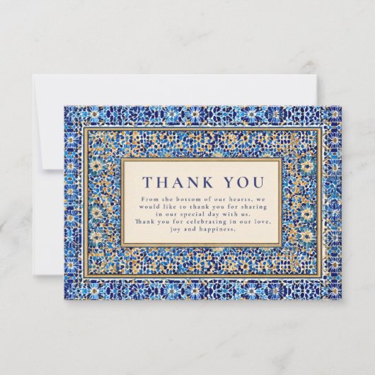Blue Mosaic Islamic Wedding Bedankkaart (Voorkant)