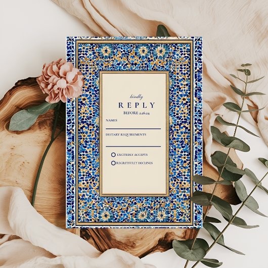 Blue Mosaic Islamic Wedding RSVP Kaartje