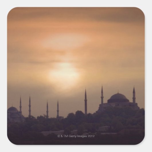 Blue Mosque en Hagia Sophia Turkey, Istanbul Vierkante Sticker (Voorkant)
