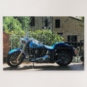 Blue Motorbike in Ancient Valbonne Frankrijk Legpuzzel (Horizontaal)