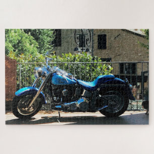 Blue Motorbike in Ancient Valbonne Frankrijk Legpuzzel