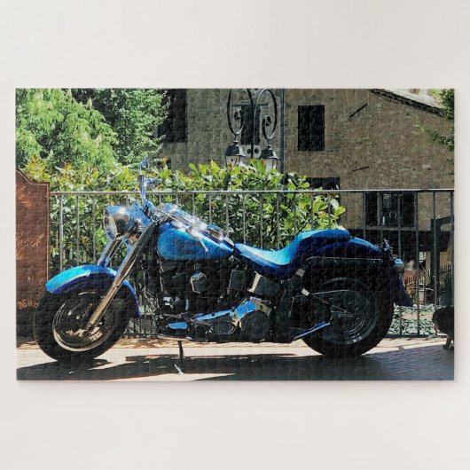 Blue Motorbike in Ancient Valbonne Frankrijk Legpuzzel (Horizontaal)