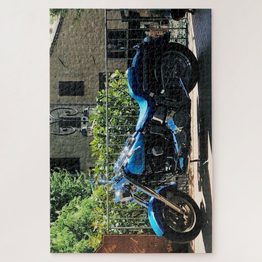 Blue Motorbike in Ancient Valbonne Frankrijk Legpuzzel (Verticaal)