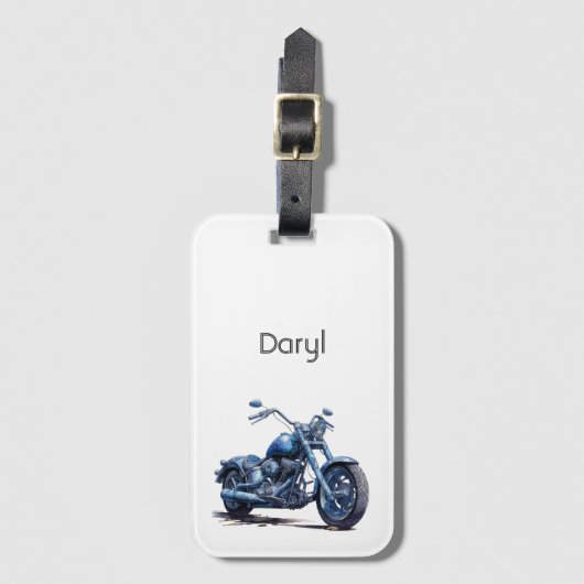 Blue Motorcycle Verjaardag Bagagelabel (Voorkant (verticaal))