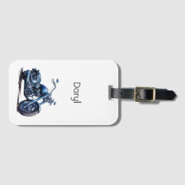 Blue Motorcycle Verjaardag Bagagelabel