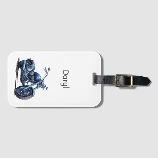 Blue Motorcycle Verjaardag Bagagelabel (Voorkant (horizontaal))