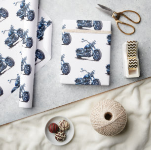 Blue Motorcycle Verjaardag Cadeaupapier