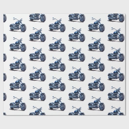 Blue Motorcycle Verjaardag Cadeaupapier (Vlak)