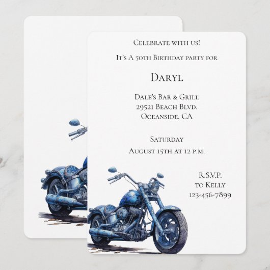 Blue Motorcycle Verjaardag Kaart (Voorkant / Achterkant)