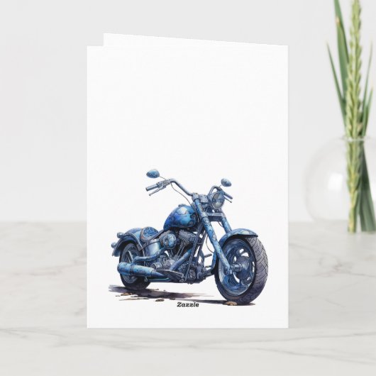 Blue Motorcycle Verjaardag Kaart (Achterkant)