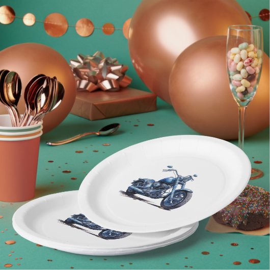 Blue Motorcycle Verjaardag Papieren Bordje (Multi)